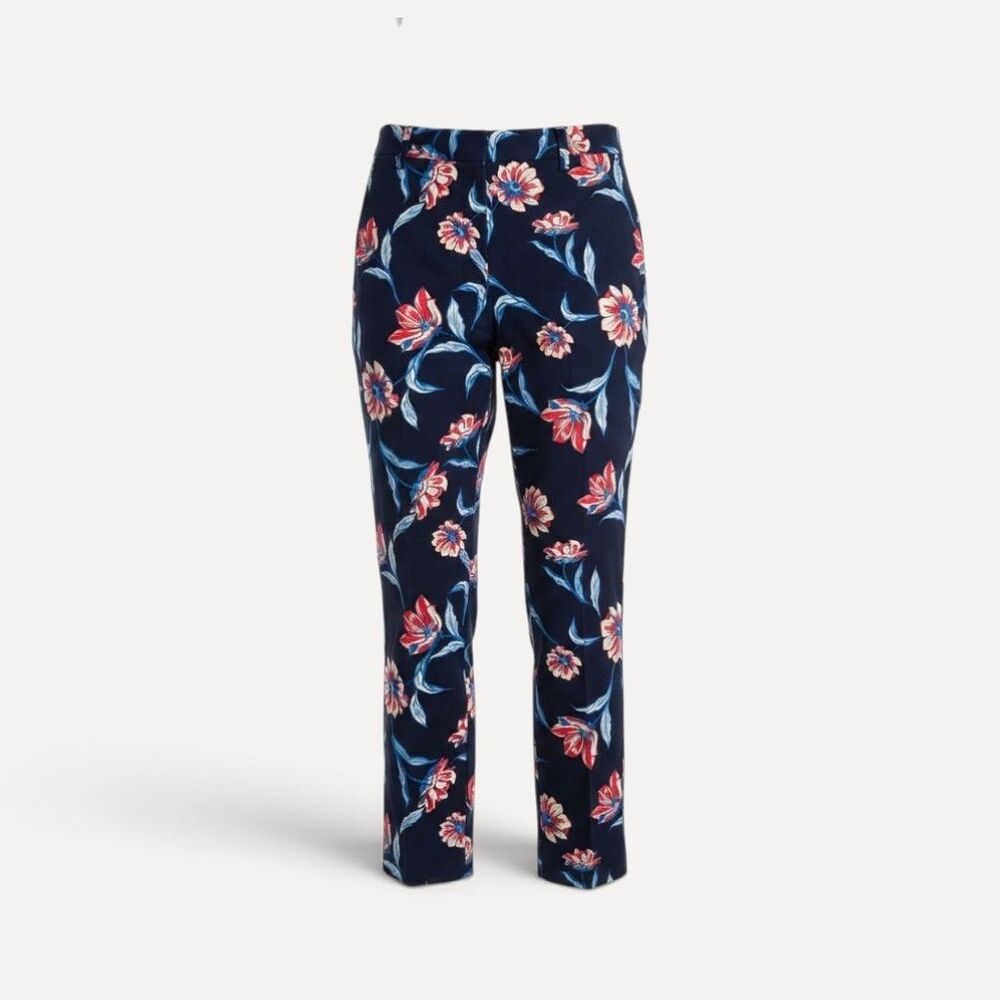 Lands' End 10P Blue Deep Sea Floral Chino Crop Pants Cotton Stretch Petite